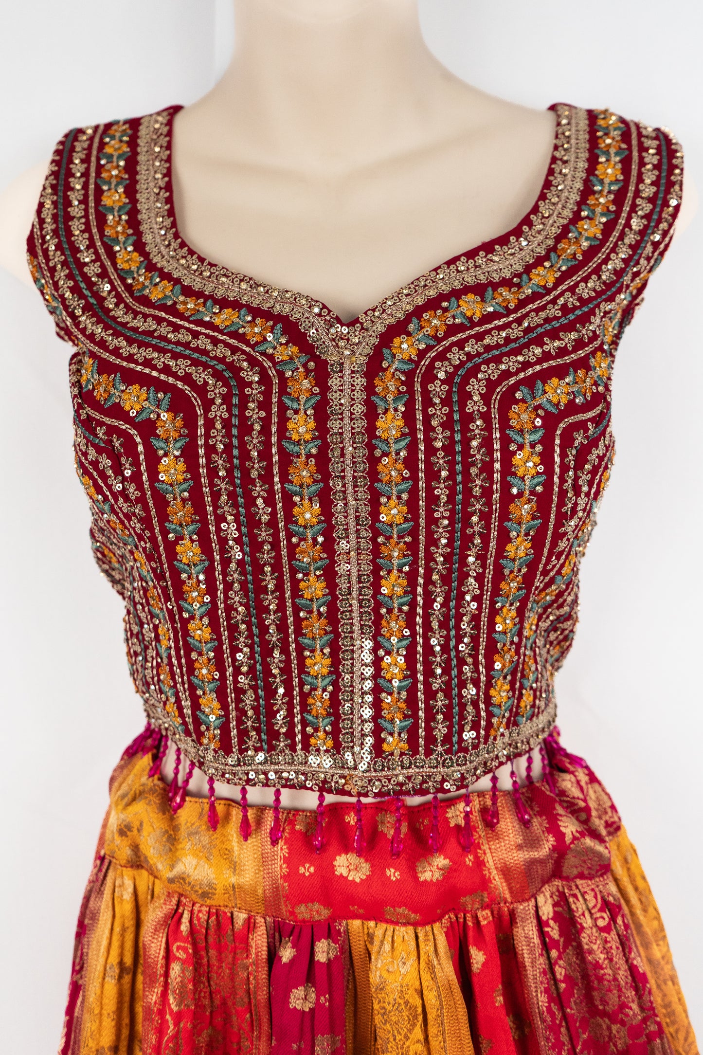 MULTI COLOR BANARSI LEHENGA SET WITH COLLAR CAPE