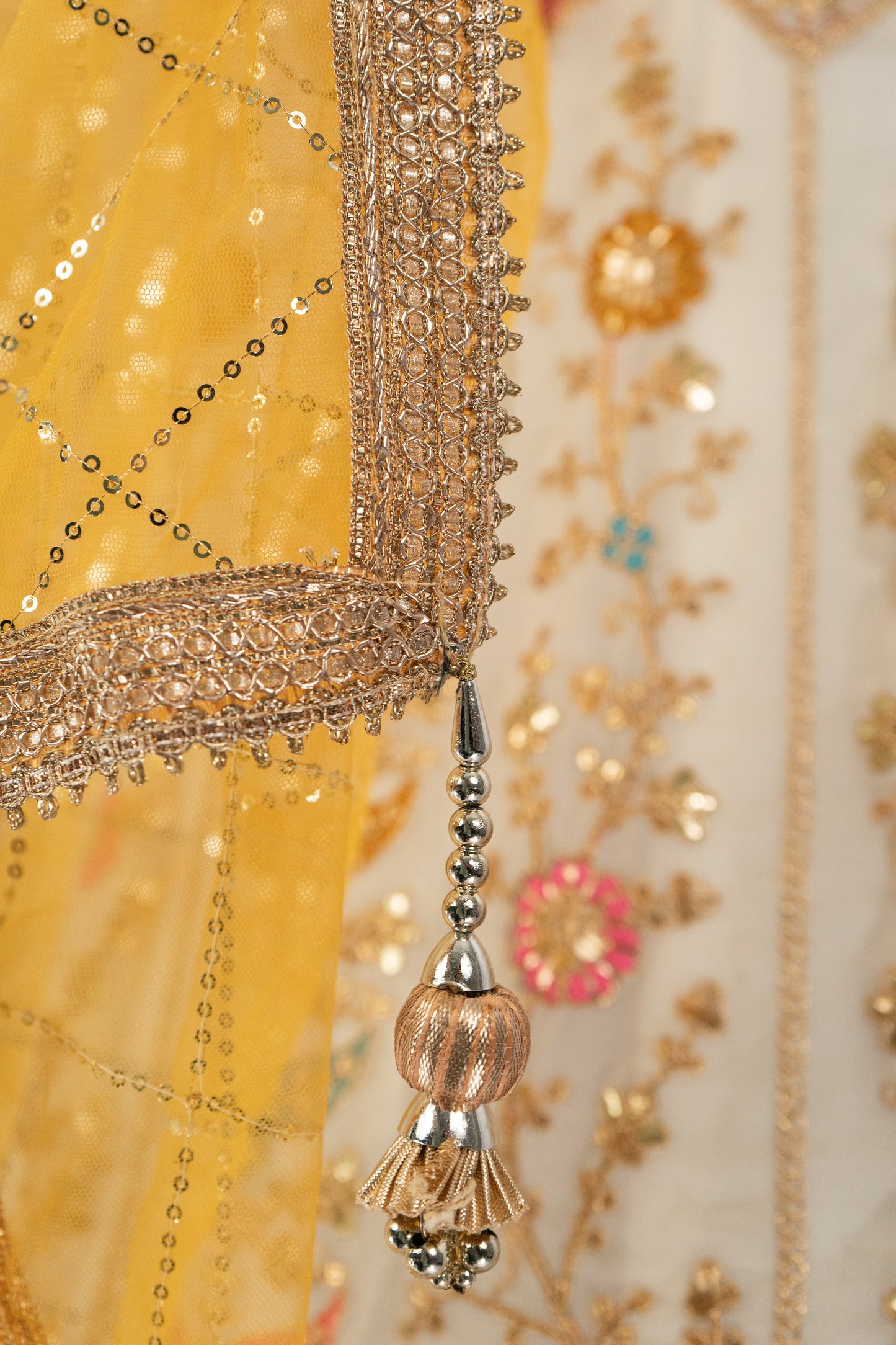 MUSTARD YELLOW AND WHITE LEHENGA SET