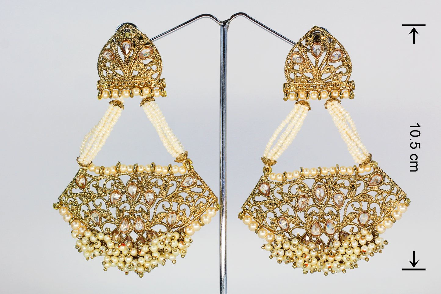 ANTIQUE GOLD POLKI EARRINGS WITH PEARLS STRINGS