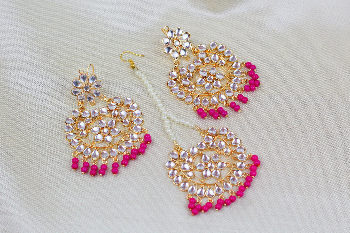 KUNDAN TIKKA SET WITH PINK PEARL