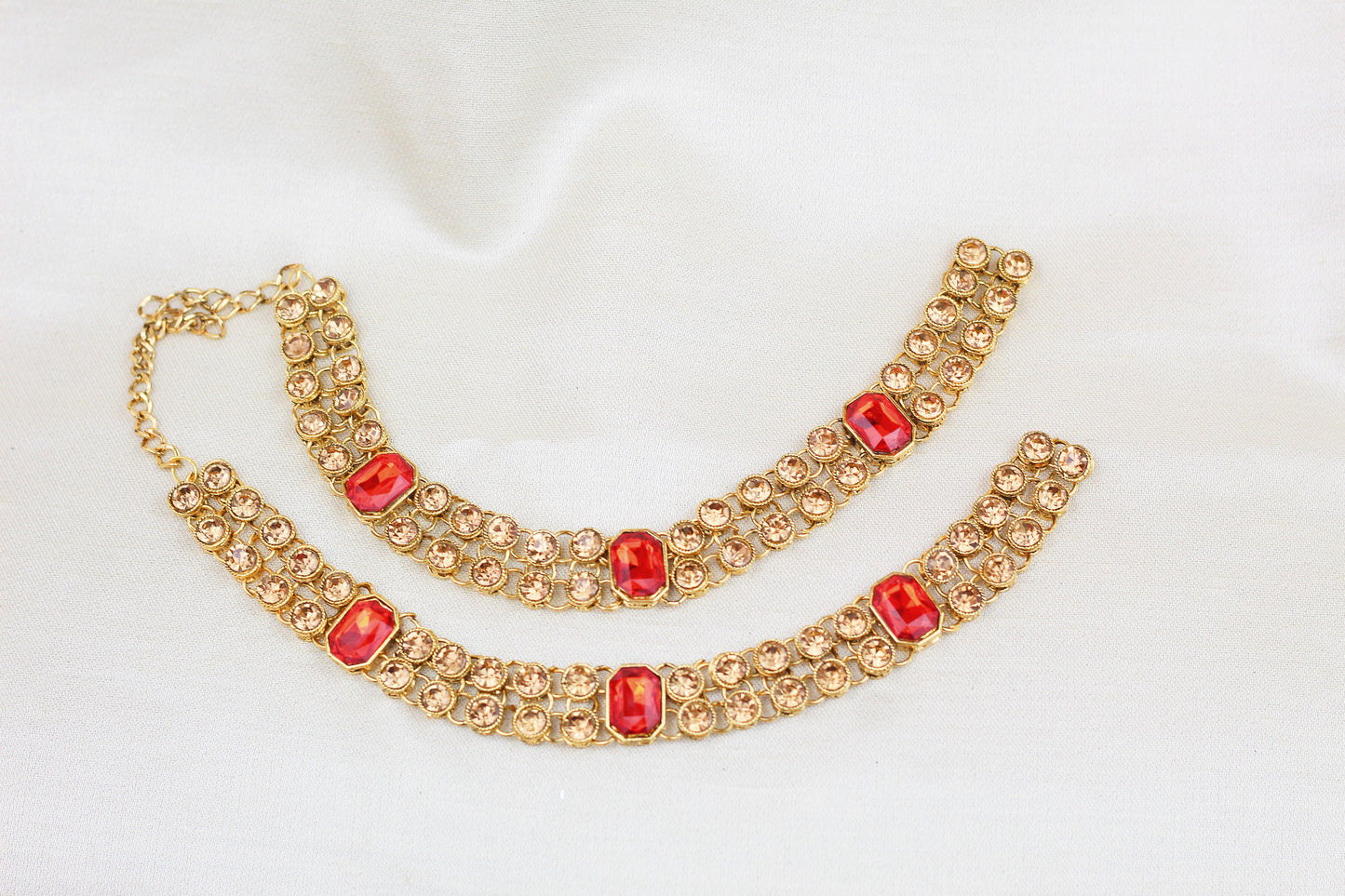 GOLD AND RED STONE ANKLETS