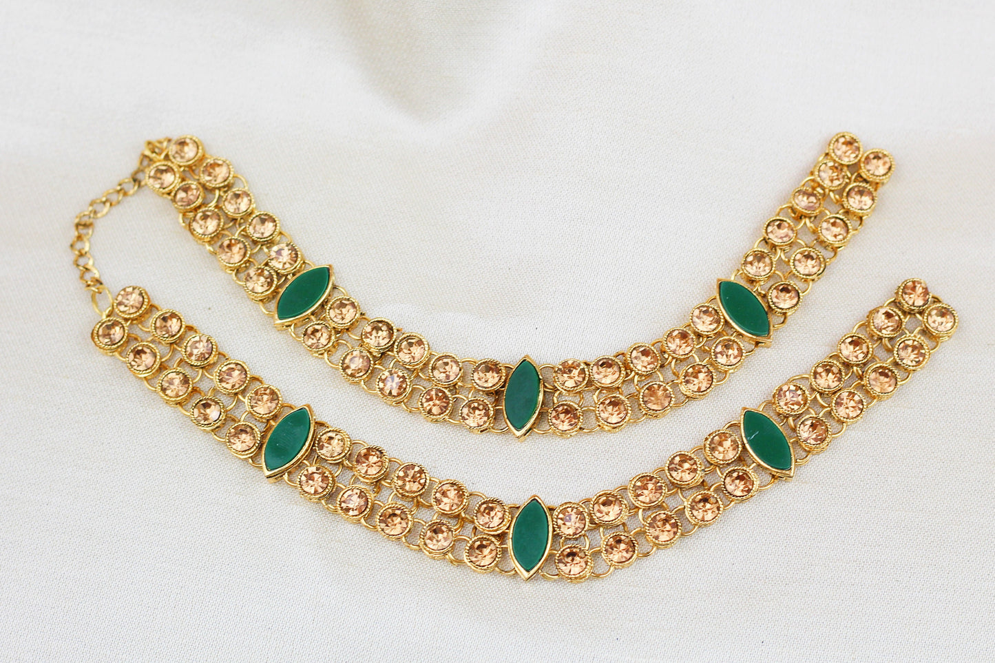 GOLD STONE WITH GREEN LEAF DESIGN ANKLETS