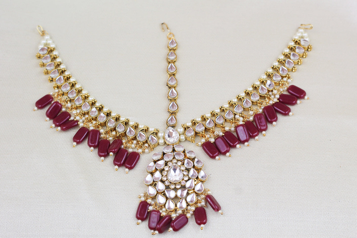 KUNDAN WITH RUBY BEADS MATHA PATTI