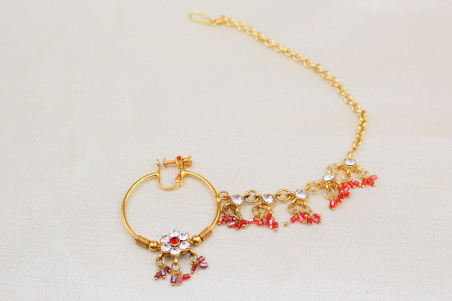 RHINE STONE WITH RED BEADS NOSE RING (NATH)