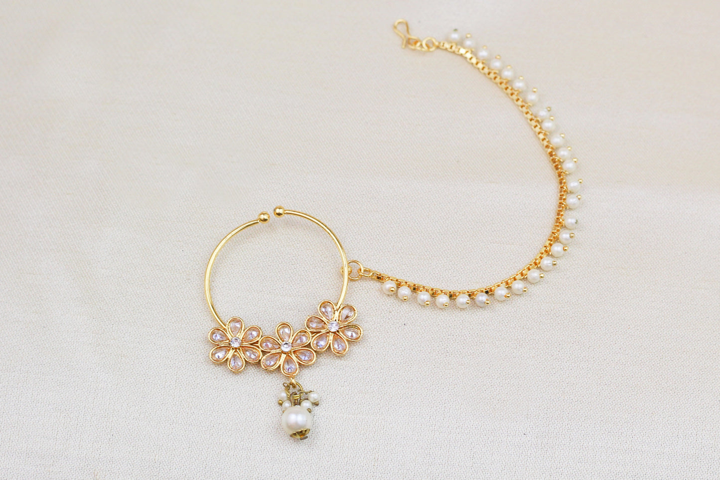 POLKI NOSE RING WITH BEADED CHAIN