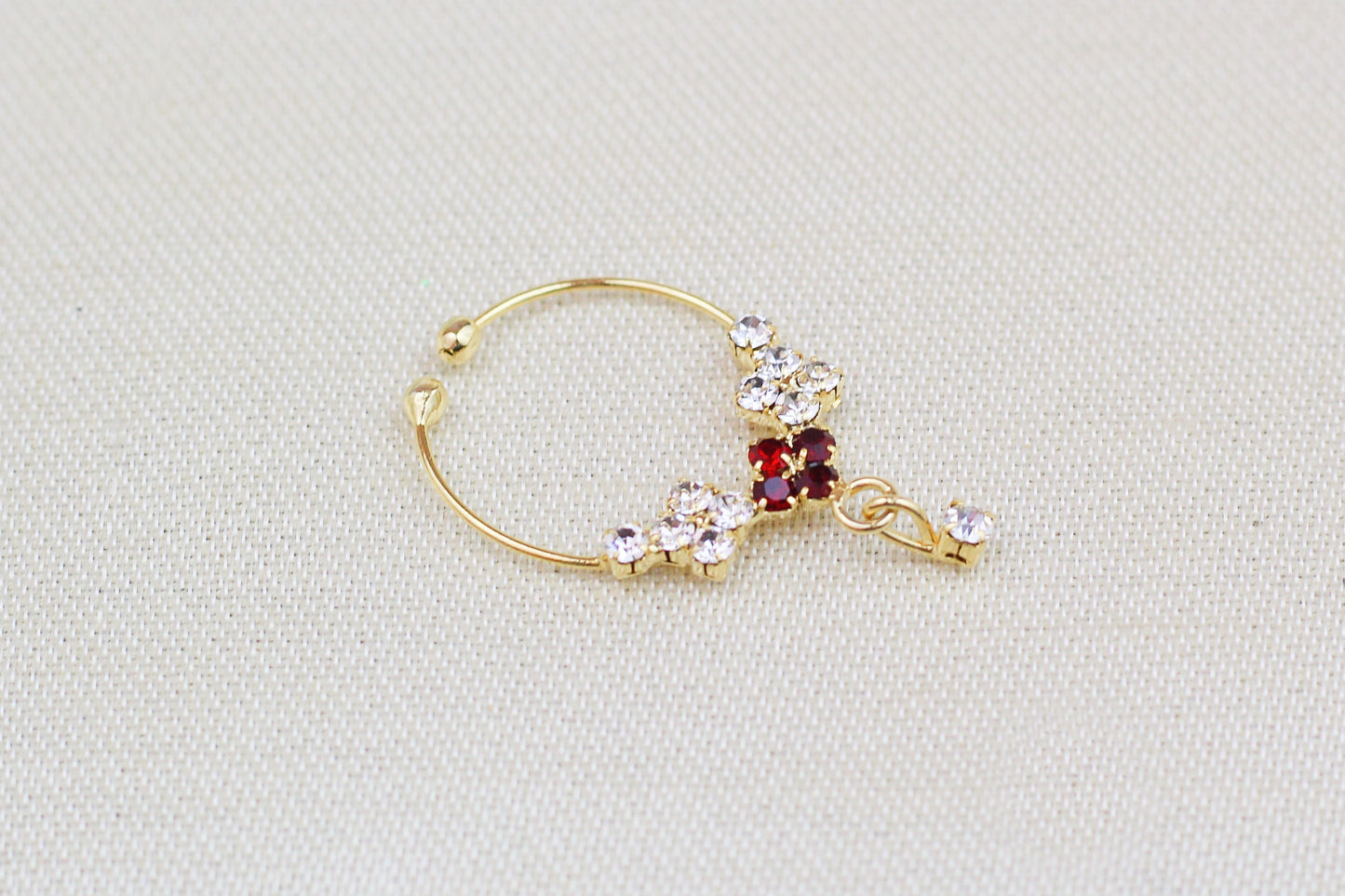 RED AND RHINE STONE NOSE RING