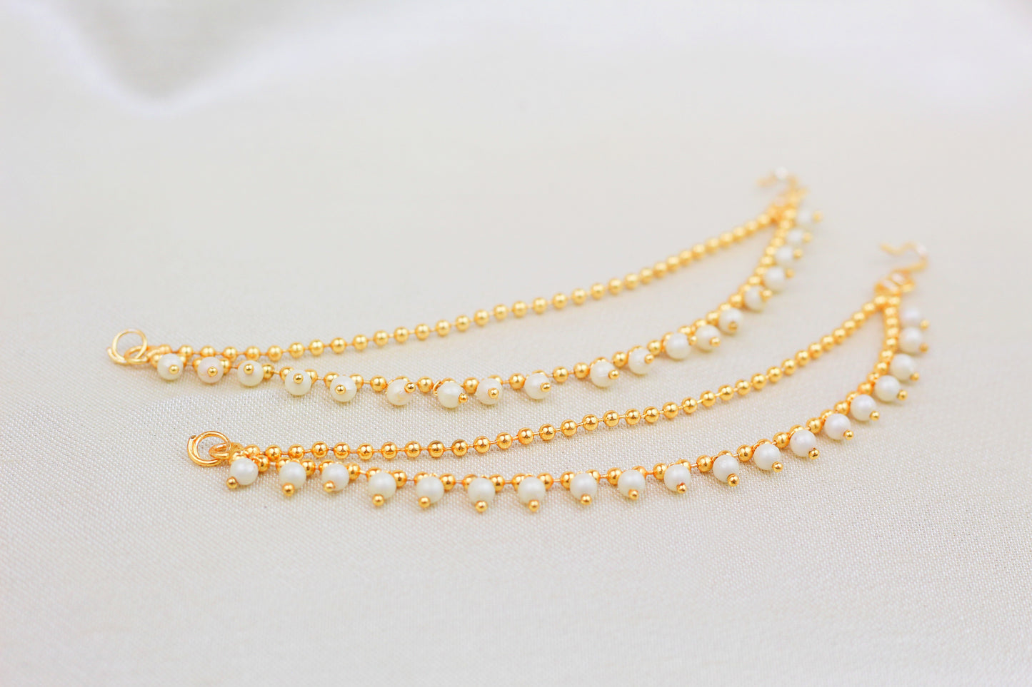 GOLD FINISH DOUBLE CHAIN WITH PEARL DANGLERS SAHARE