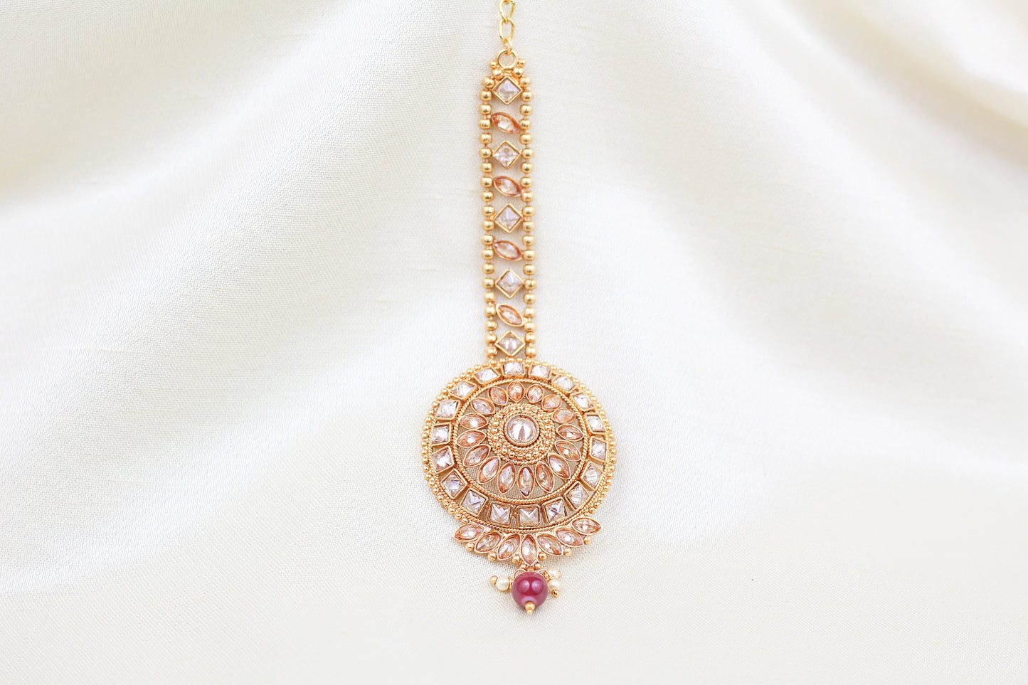POLKI WITH RUBY PEARL DROP MAANG TIKKA
