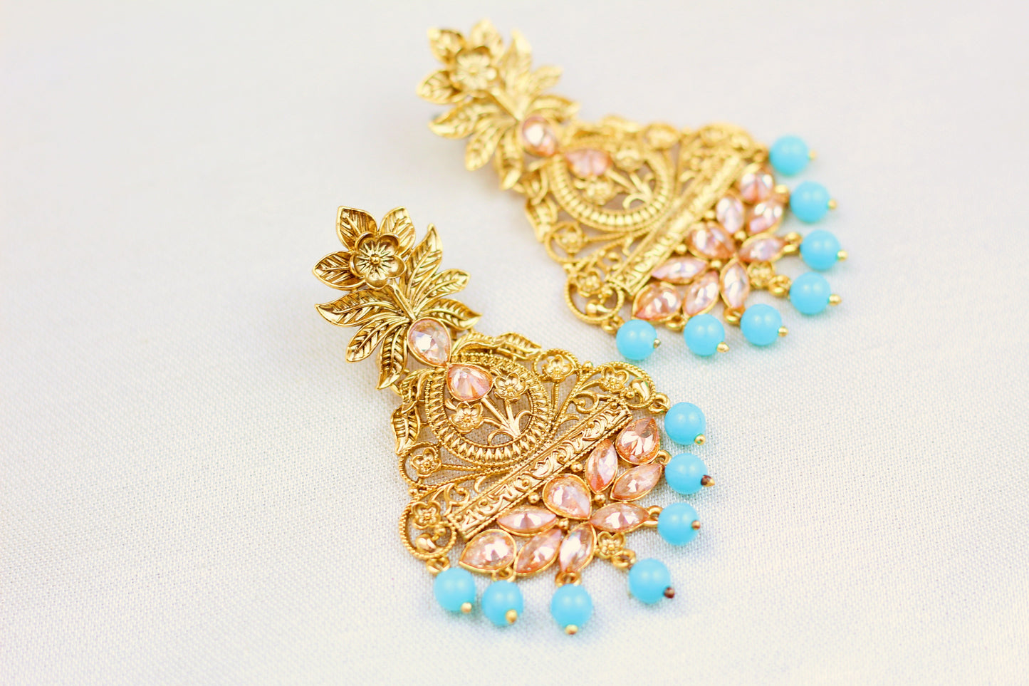 POLKI EARRING WITH SKY BLUE PEARL