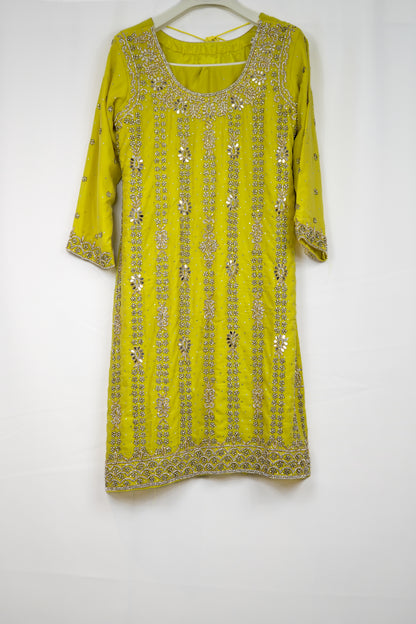 MIRROR EMBROIDERED YELLOW TROUSER SUIT