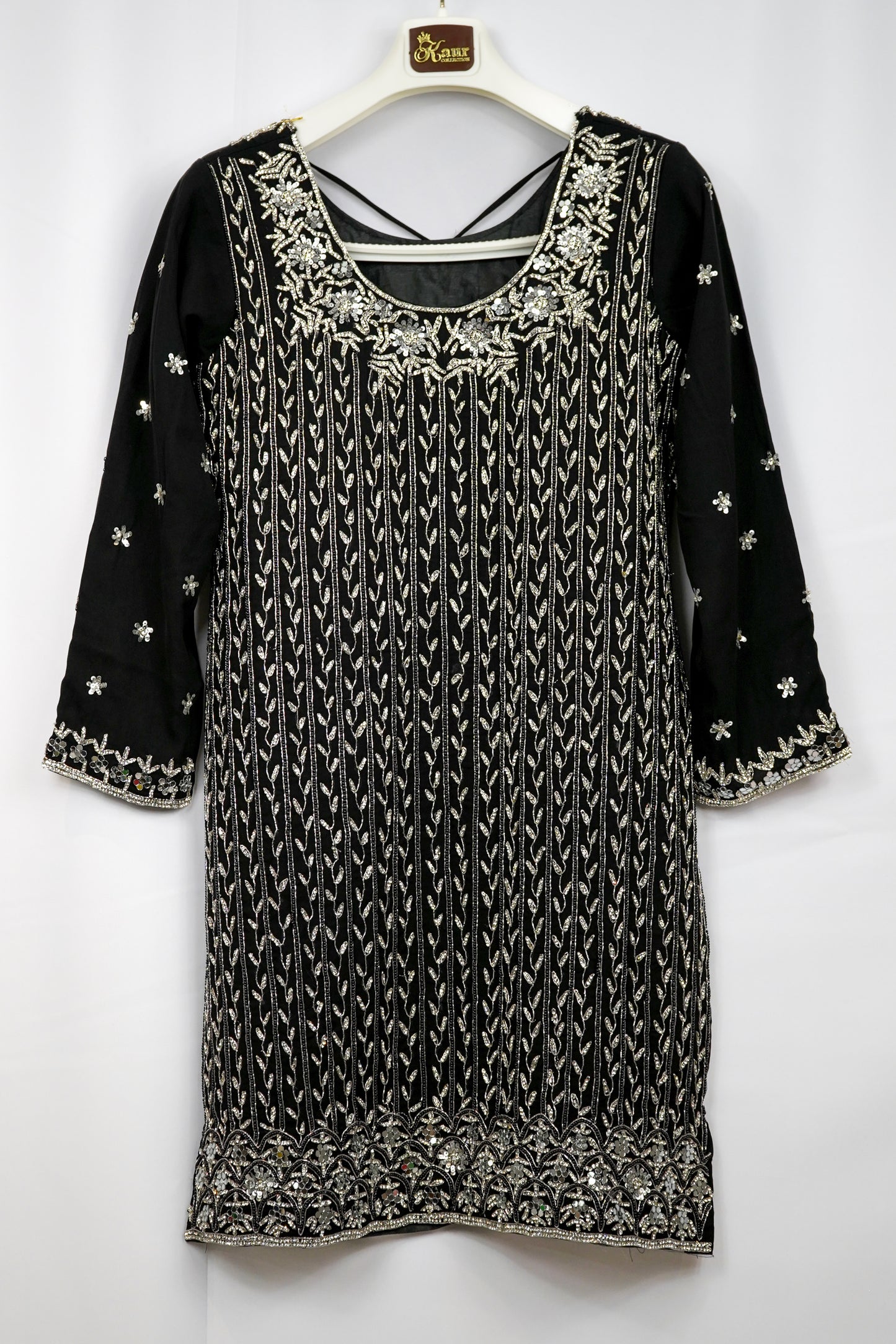 BLACK SHARARA SUIT WITH SILVER EMBROIDERY