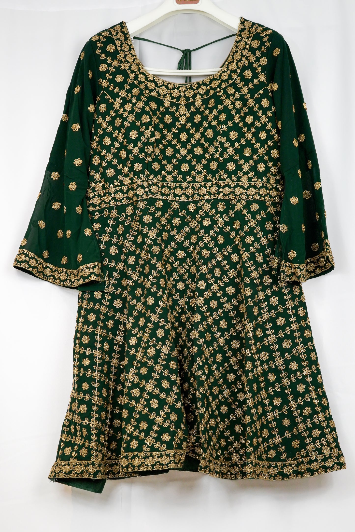 BOTTLE GREEN GEORGETTE SHARARA SET