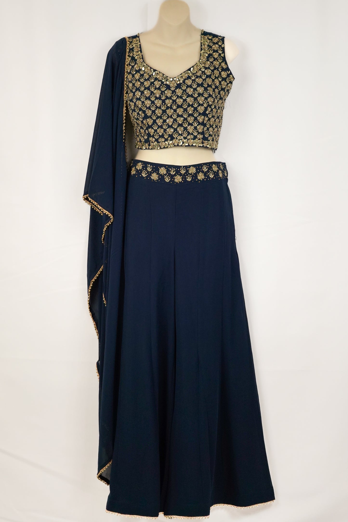 PRUSSIAN BLUE PALAZZO SET WITH CAPE