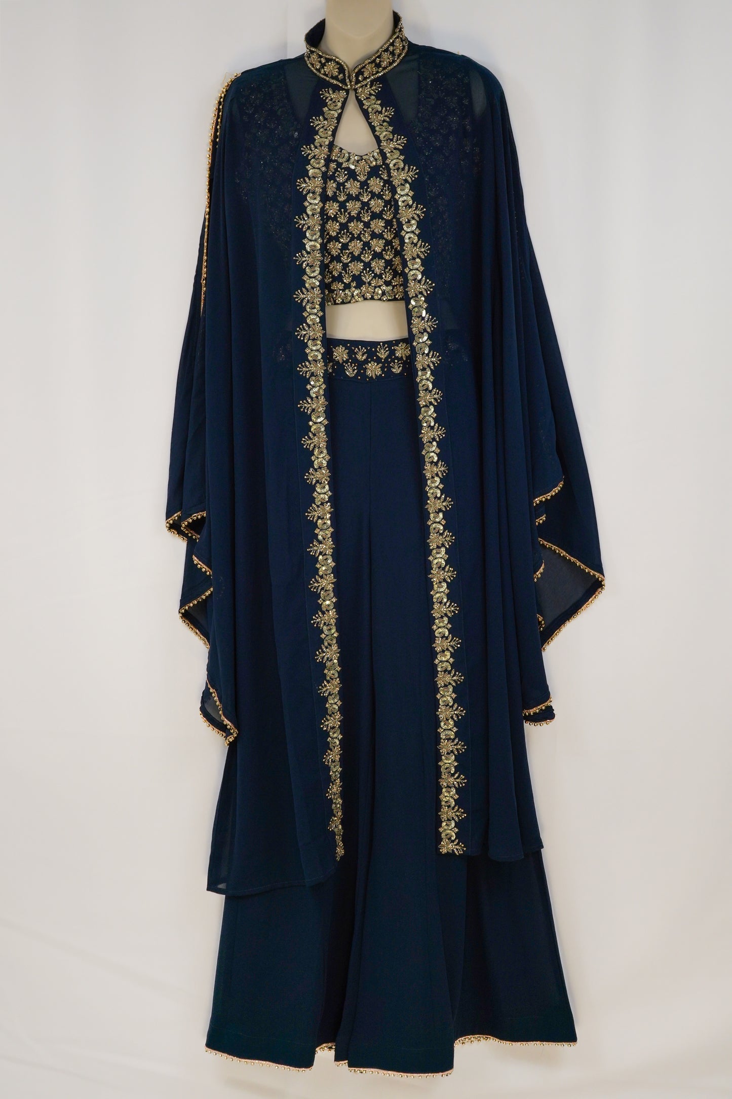 PRUSSIAN BLUE PALAZZO SET WITH CAPE