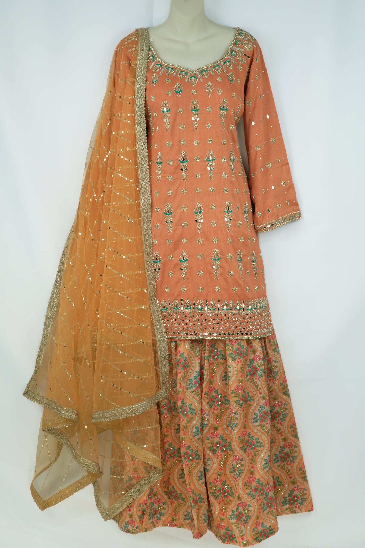CORAL ORANGE SHARARA SUIT