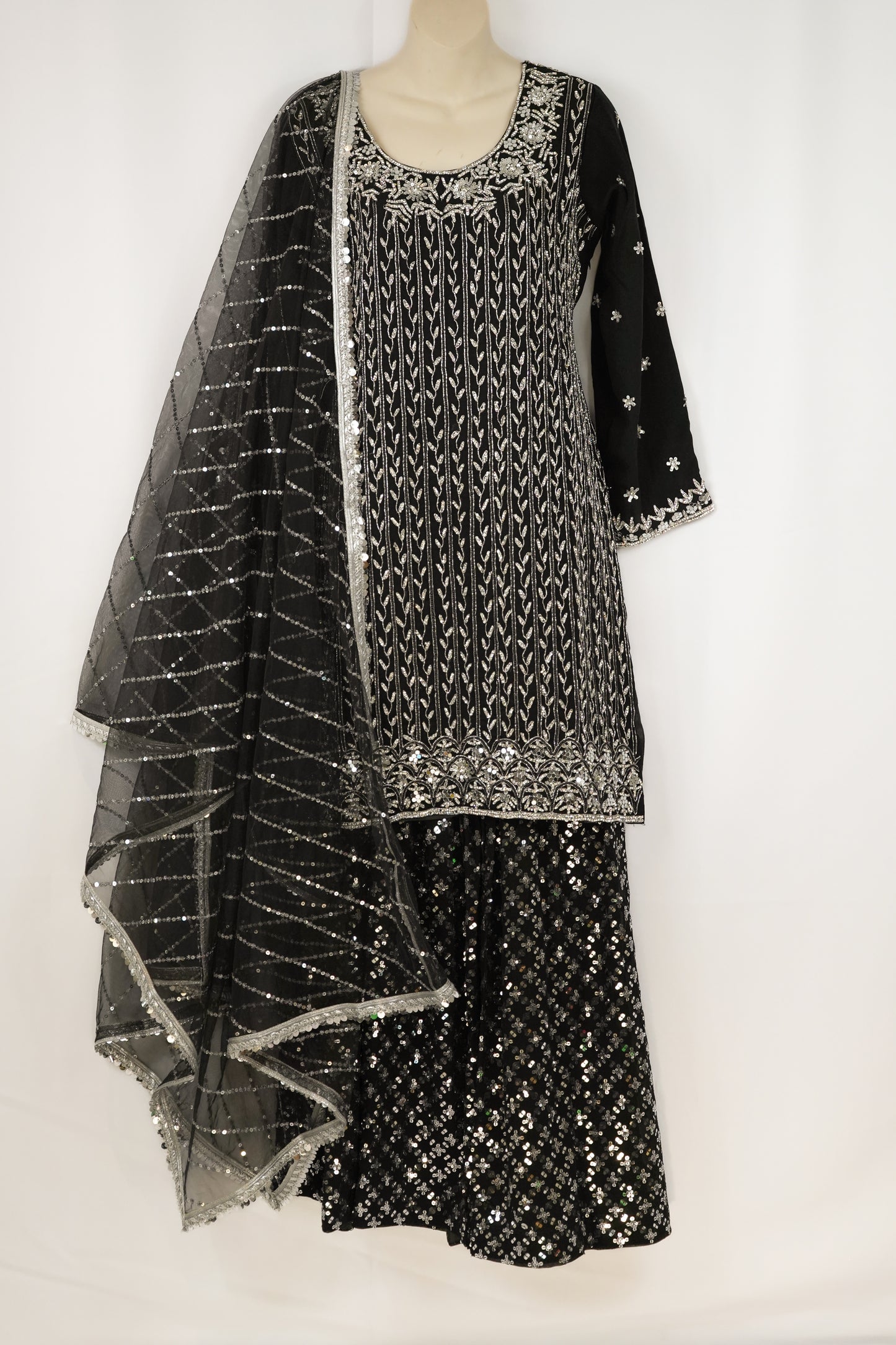 BLACK SHARARA SUIT WITH SILVER EMBROIDERY