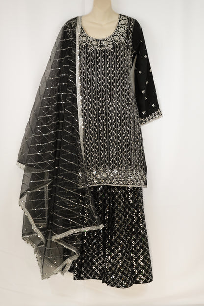 BLACK SHARARA SUIT WITH SILVER EMBROIDERY