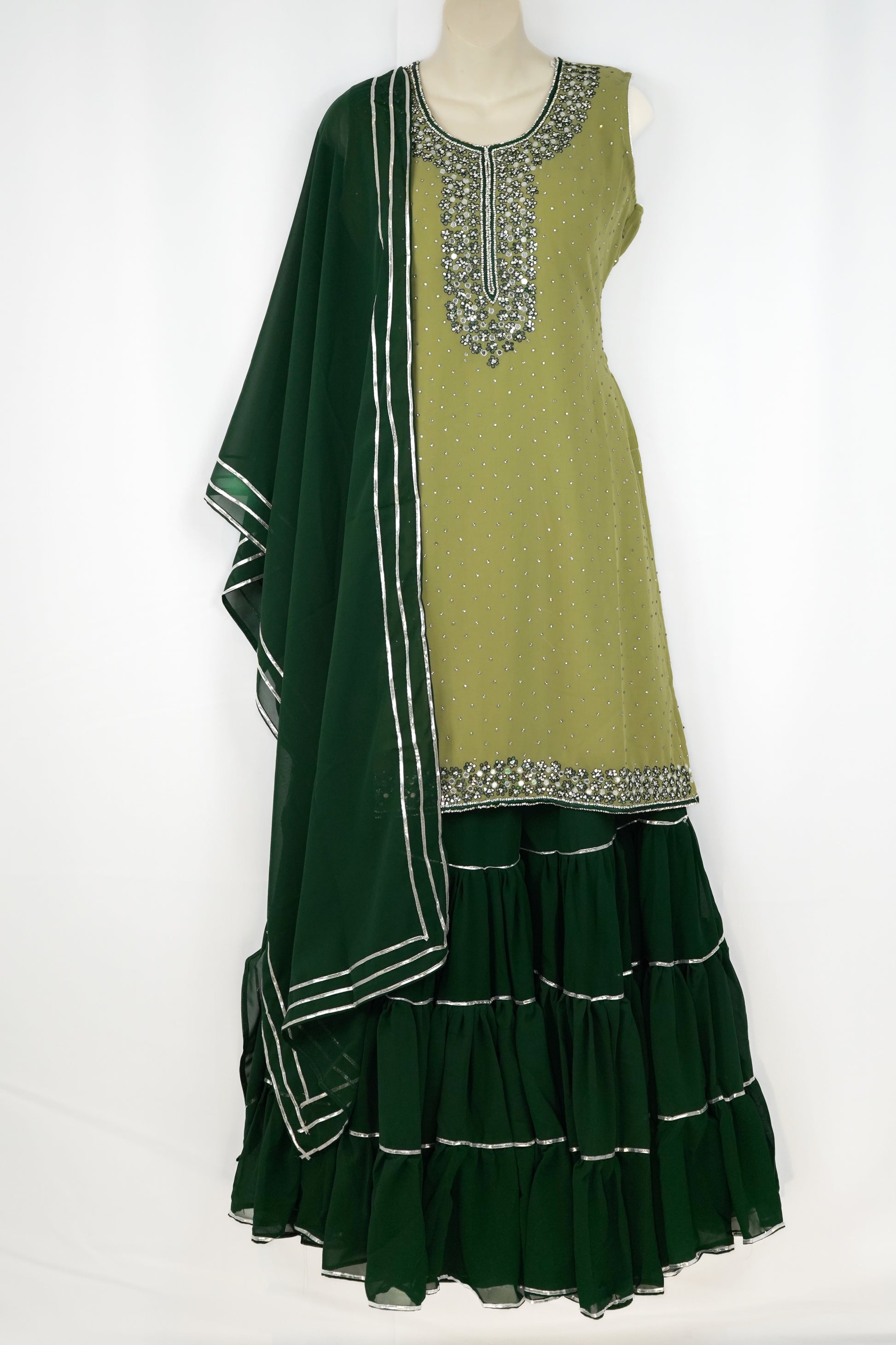 OLIVE GREEN SHARARA SUIT Kaur Collection OLIVE GREEN SHARARA SUIT Kaur Collection