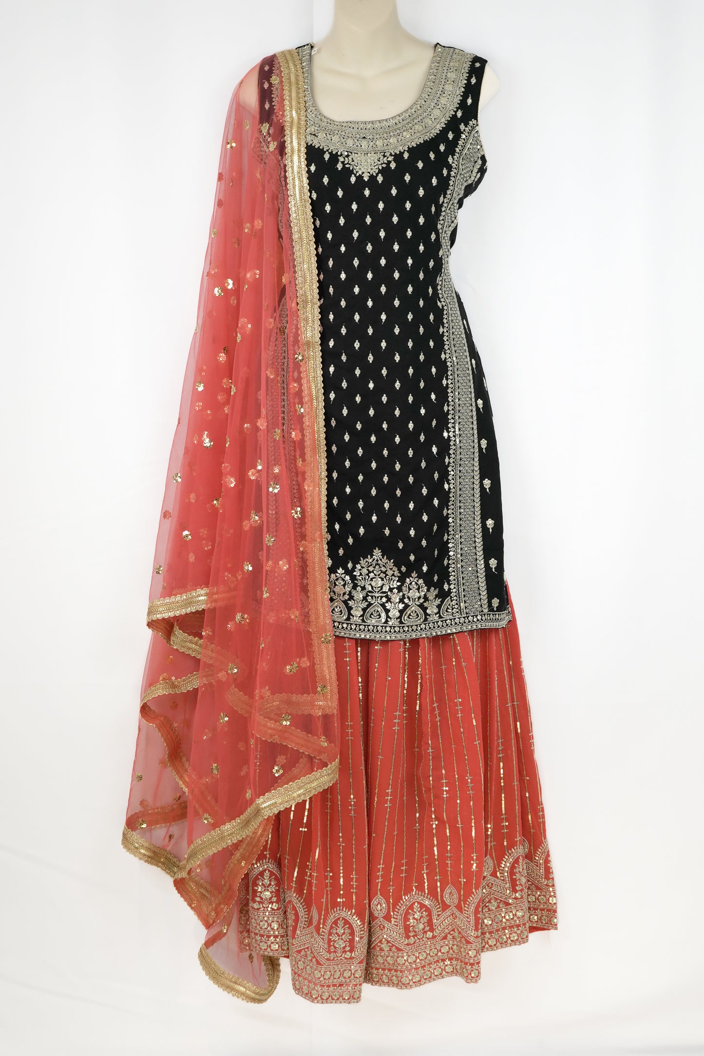 IMPERIAL RED  AND BLACK SHARARA SUIT