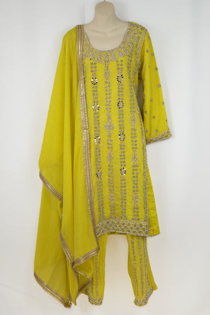 MIRROR EMBROIDERED YELLOW TROUSER SUIT