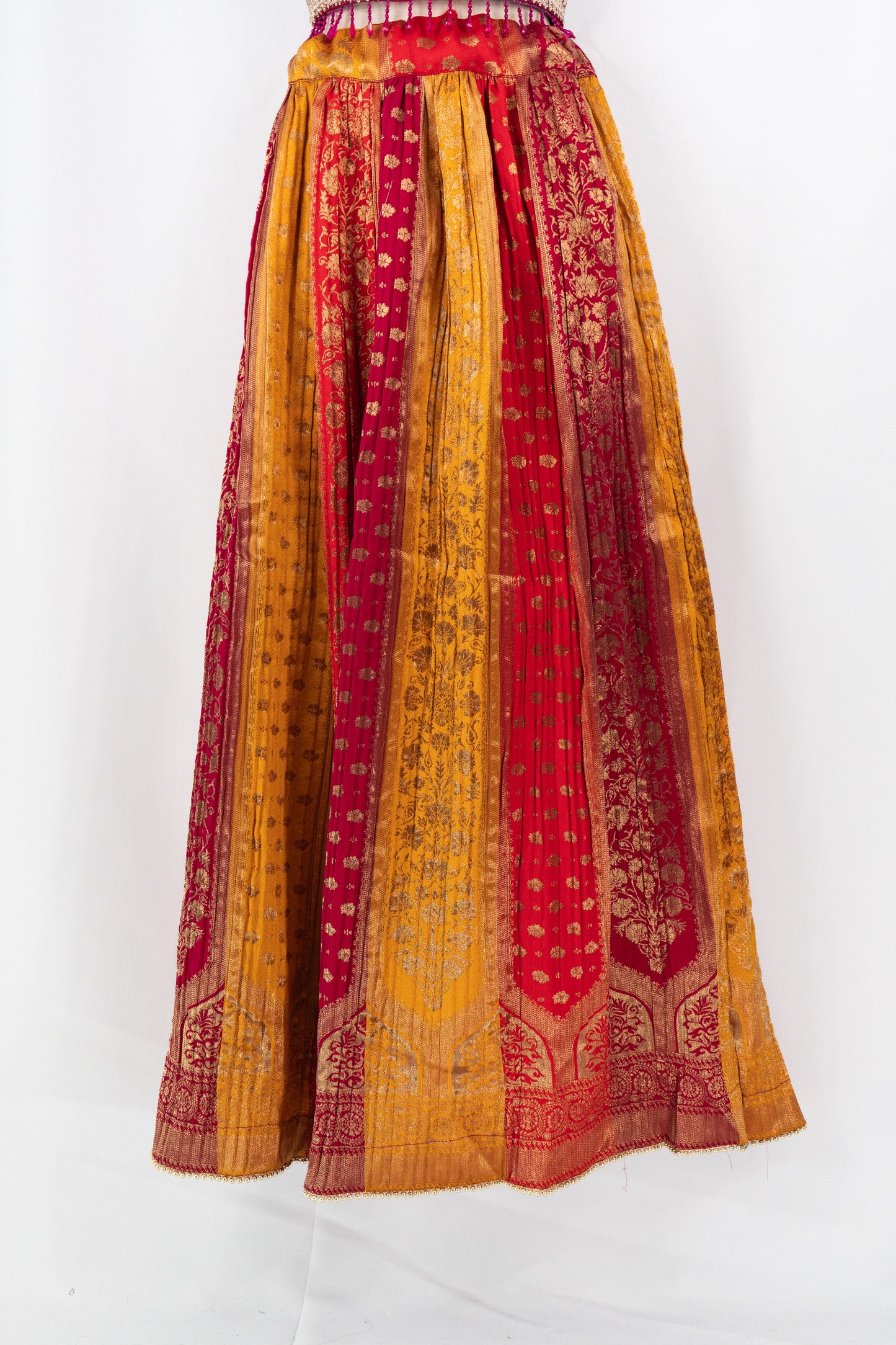 MULTI COLOR BANARSI LEHENGA SET WITH COLLAR CAPE