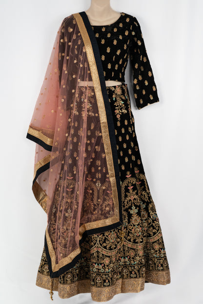 COSMIC BLUE VELVET LEHENGA SET