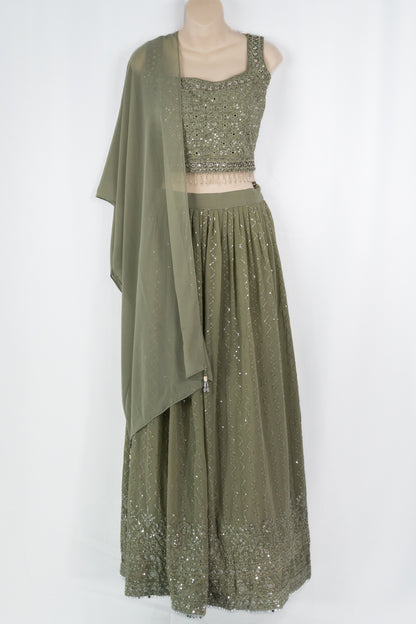 SAGE GREEN GEORGETTE LEHENGA SET