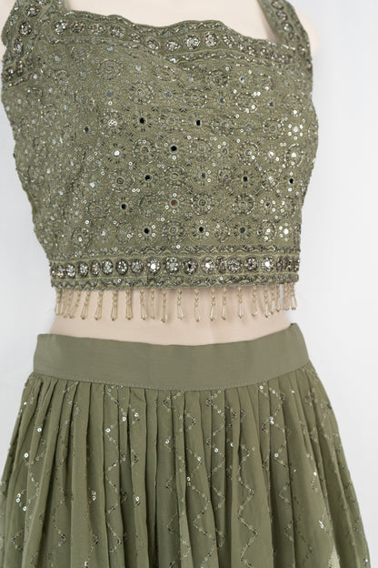 SAGE GREEN GEORGETTE LEHENGA SET