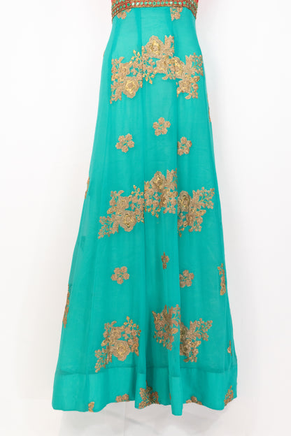 HAND EMBROIDERED TEAL AND PEACH ANARKALI