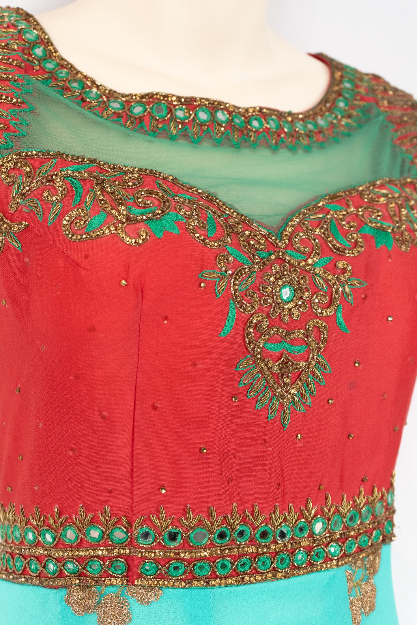 HAND EMBROIDERED TEAL AND PEACH ANARKALI