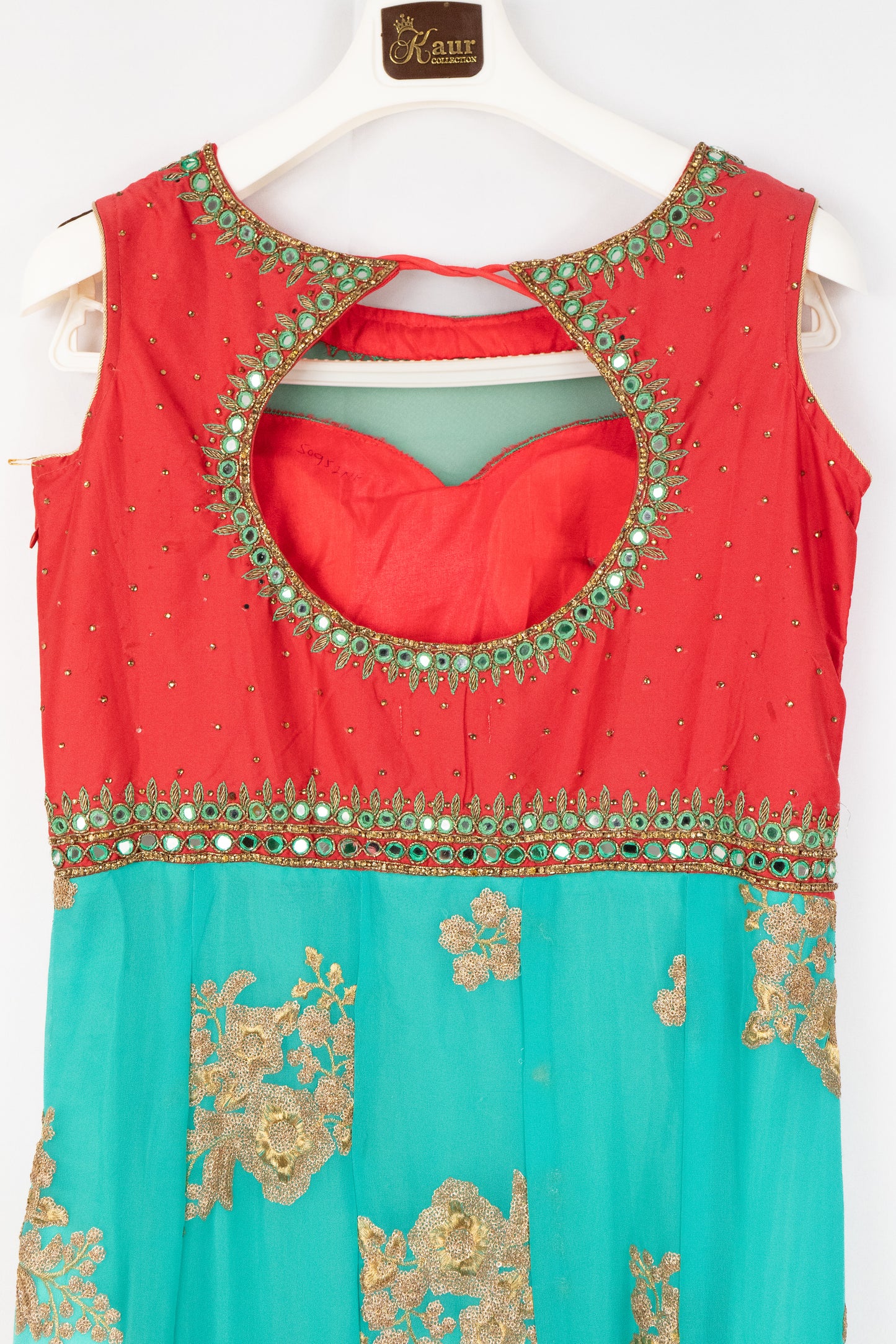 HAND EMBROIDERED TEAL AND PEACH ANARKALI