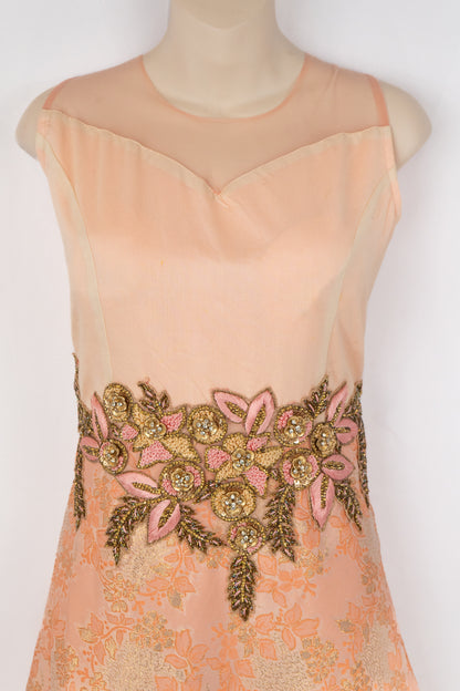 SALMON PEACH DOUBLE FLARE JACQUARD GOWN