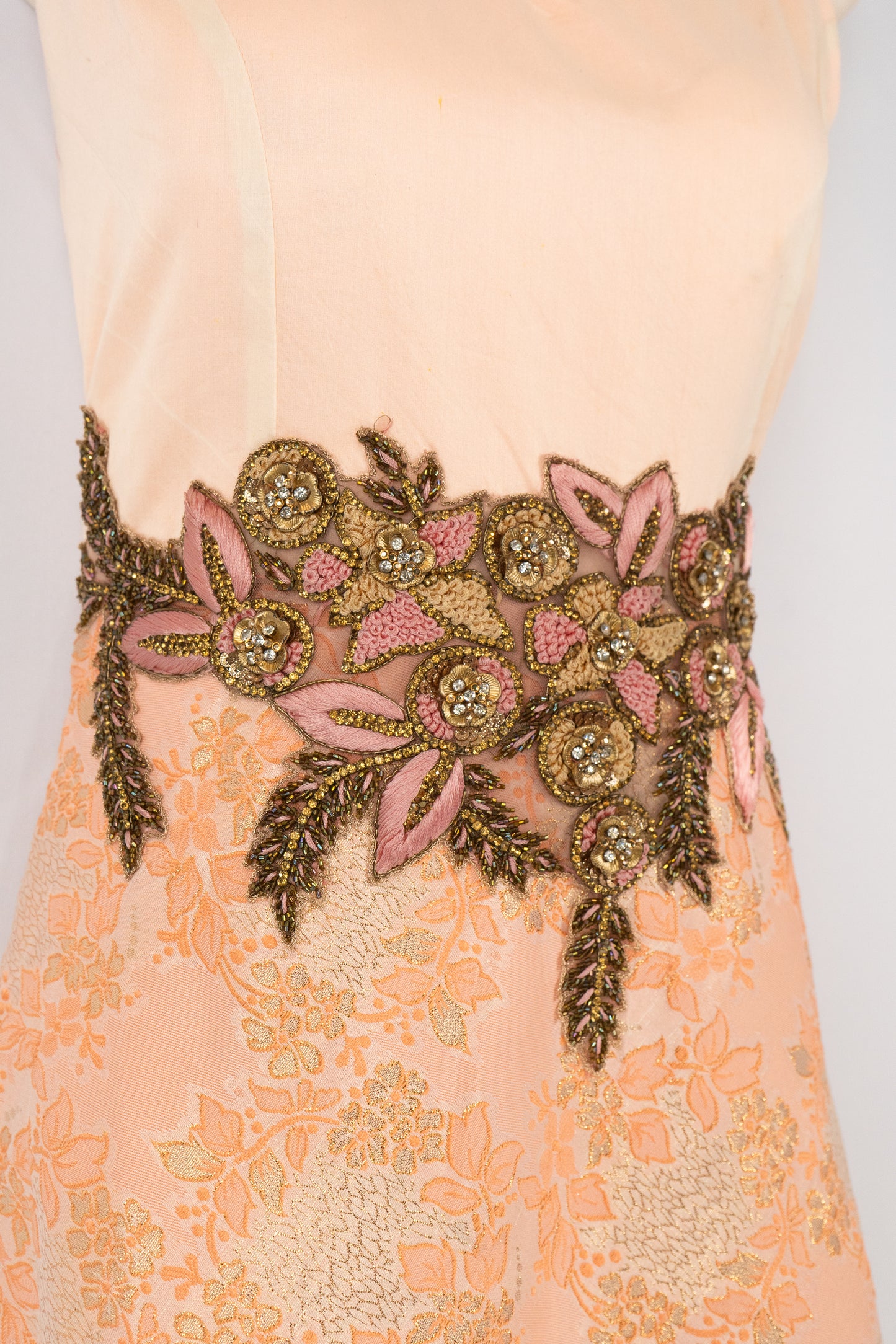 SALMON PEACH DOUBLE FLARE JACQUARD GOWN