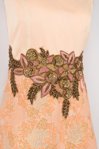 SALMON PEACH DOUBLE FLARE JACQUARD GOWN