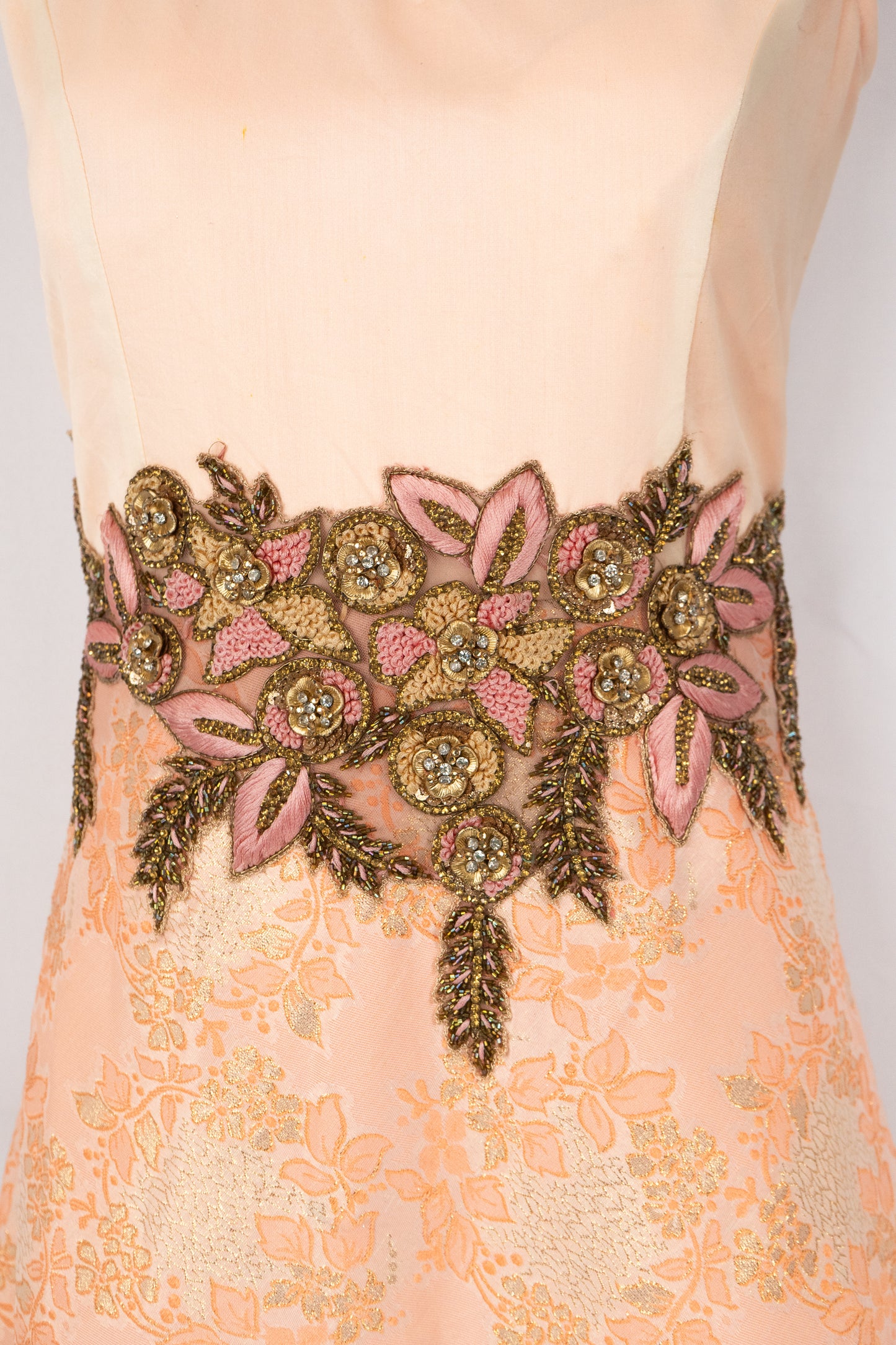 SALMON PEACH DOUBLE FLARE JACQUARD GOWN