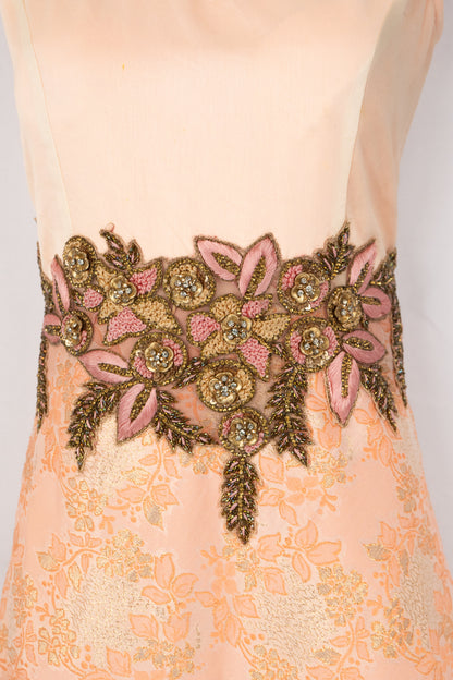 SALMON PEACH DOUBLE FLARE JACQUARD GOWN