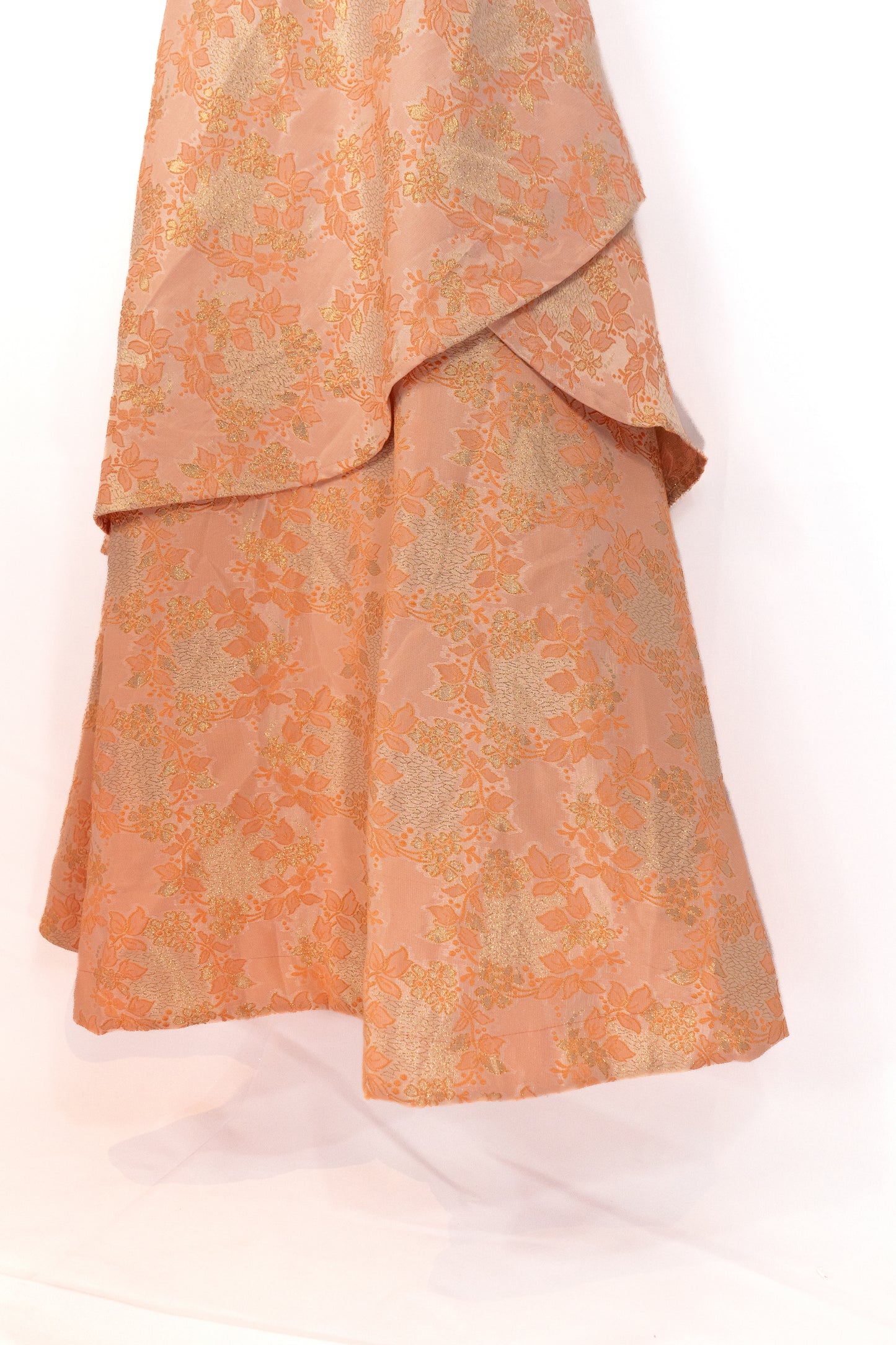 SALMON PEACH DOUBLE FLARE JACQUARD GOWN