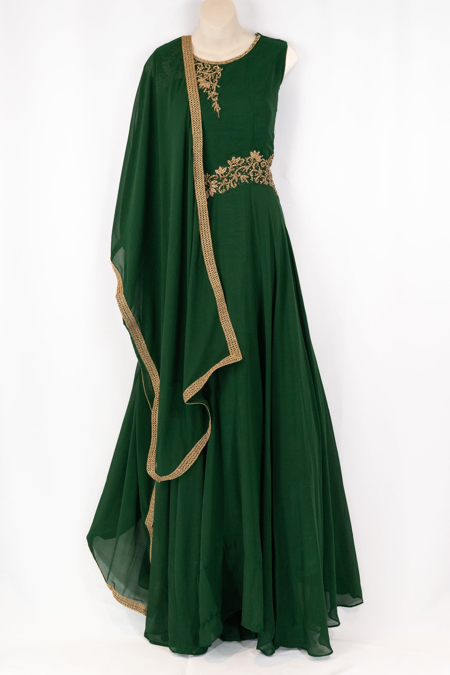 BOTTLE GREEN GEORGETTE GOWN