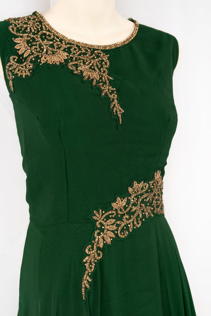 BOTTLE GREEN GEORGETTE GOWN