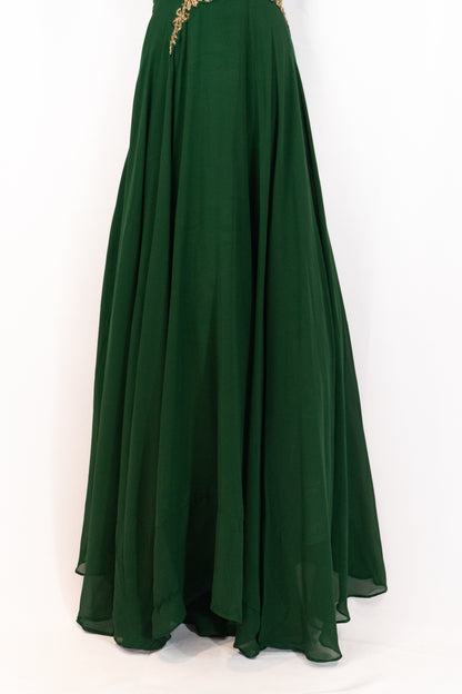 BOTTLE GREEN GEORGETTE GOWN