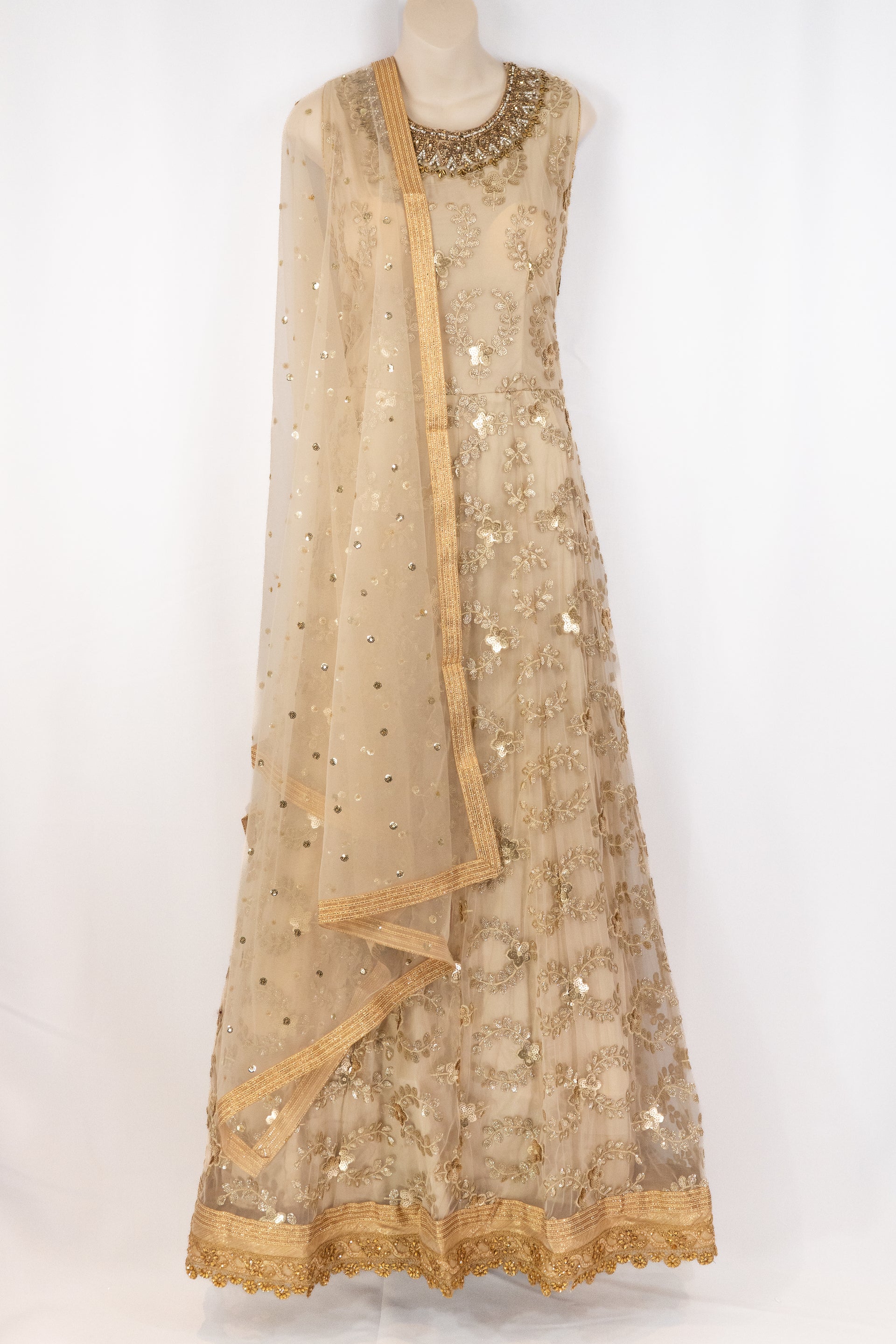 IVORY AND GOLD EMBROIDERED GOWN/ANARKALI – Kaur Collection