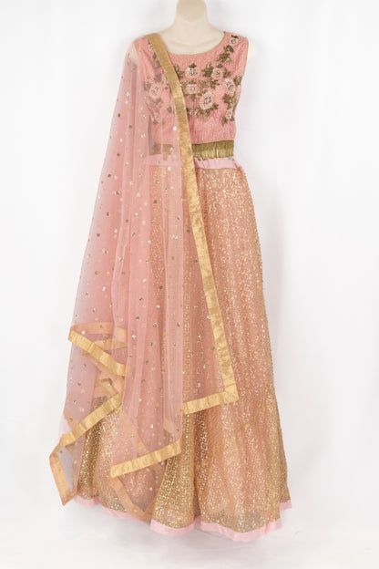 BABY PINK SEQUENCE AND HAND EMBRIDERED LEHENGA SET