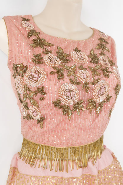BABY PINK SEQUENCE AND HAND EMBRIDERED LEHENGA SET