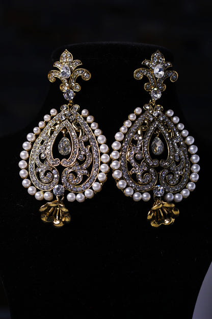 YELLOW/GOLD RHINE STONE EARRING WITH JHUMLKI