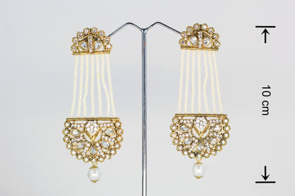 RHINE STONE EARRING WITH PEARL STRINGS