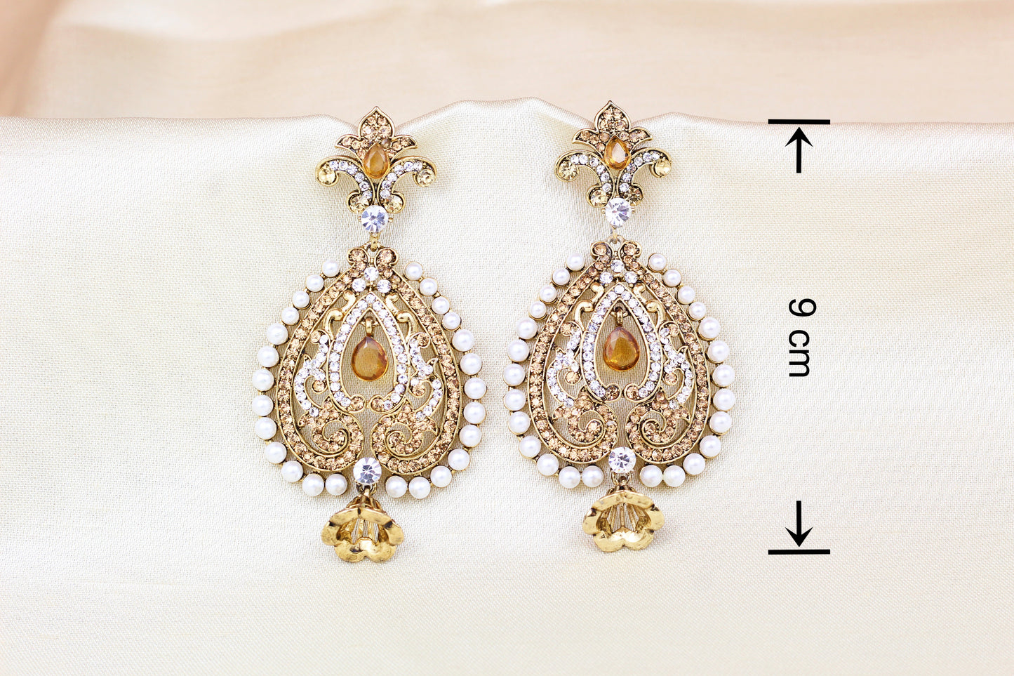 YELLOW/GOLD RHINE STONE EARRING WITH JHUMLKI