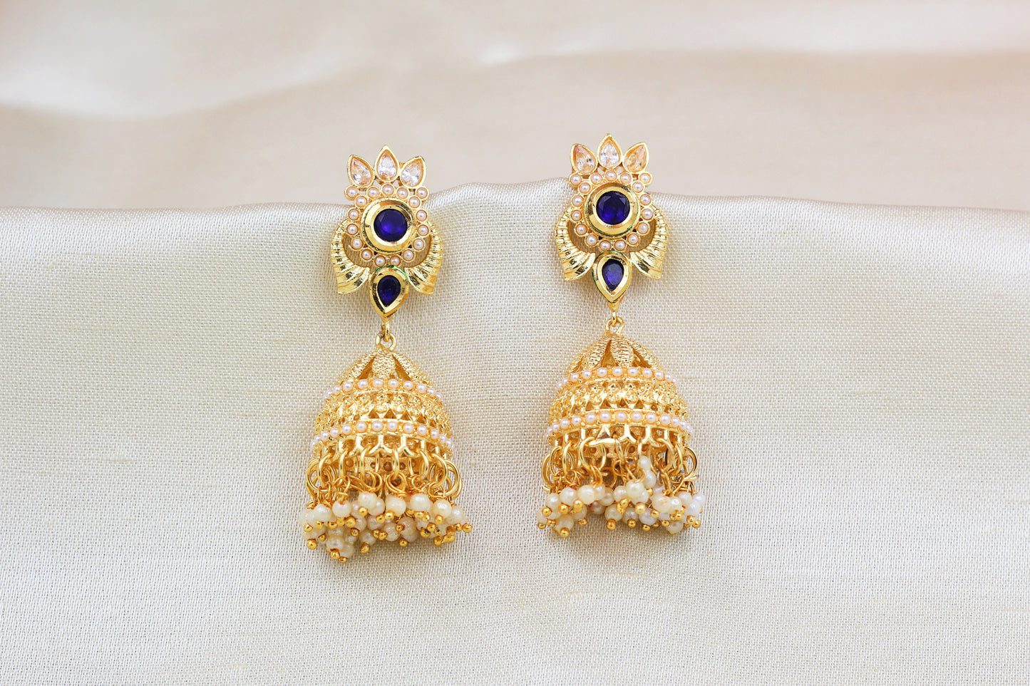 BLUE JHUMKA WITH PEARL