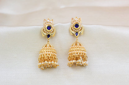 BLUE JHUMKA WITH PEARL