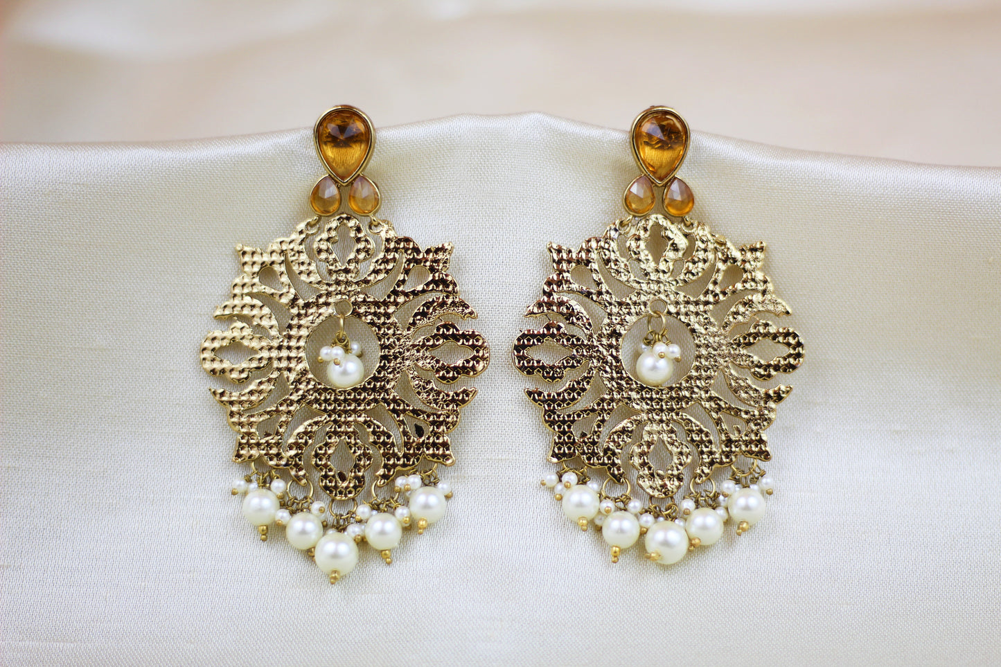 PATRA DESIGN WITH YELLOW/GOLD STONE  EARRING