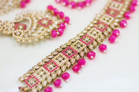 POLKI CHOKER SET WITH PINK PEARL (4PC)